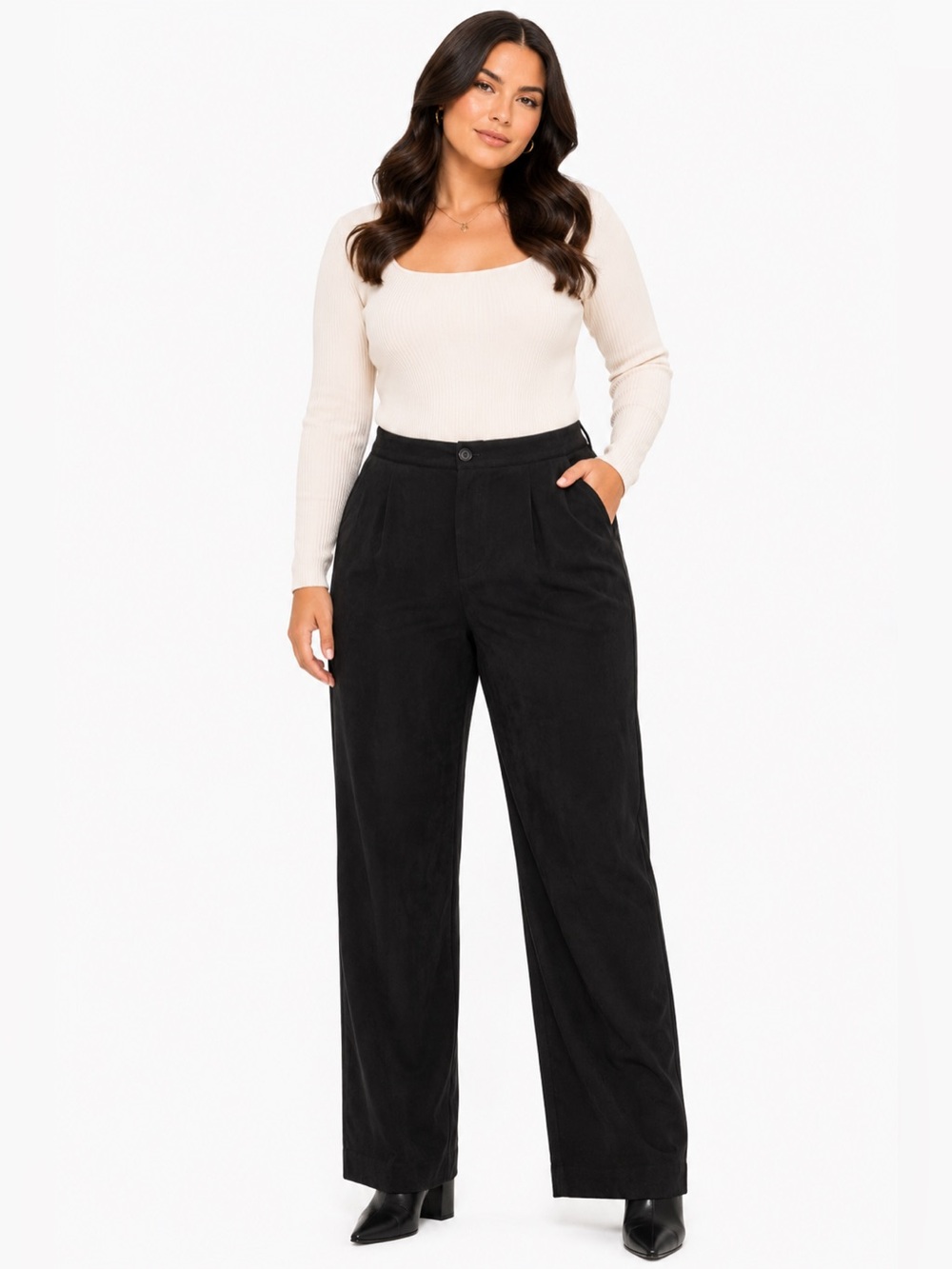 90s/Y2K Vintage Coldwater Creek Faux Suede Bootcut Pants (Black) Size Large Tall